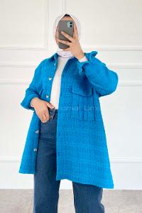 Modalamelif Önü Düğmeli Çift Cep Gömlek Petrol Mavisi