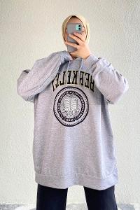 Modalamelif Berkeley Yazı Baskılı Kapüşonlu Sweat Gri