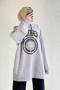 Modalamelif Berkeley Yazı Baskılı Kapüşonlu Sweat Gri