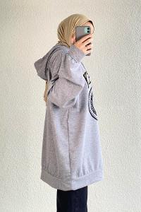 Modalamelif Berkeley Yazı Baskılı Kapüşonlu Sweat Gri