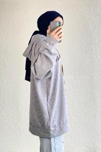 Modalamelif Mıchıgan Yazı Baskılı Kapüşonlu Sweat Gri