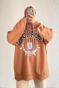 Modalamelif Pasadena Yazı Baskılı Kapüşonlu Sweat Sütlü Kahve