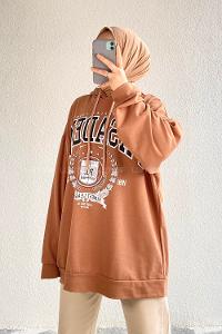 Modalamelif Pasadena Yazı Baskılı Kapüşonlu Sweat Sütlü Kahve