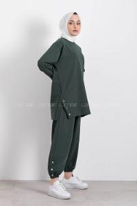 Modalamelif Yan Yırtmaç Detaylı Paça Lastili İkili Takım Zümrüt Yeşili