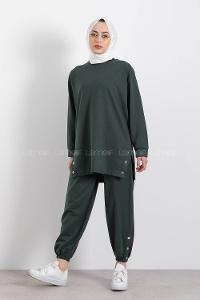 Modalamelif Yan Yırtmaç Detaylı Paça Lastili İkili Takım Zümrüt Yeşili
