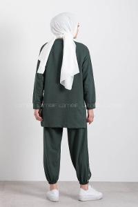 Modalamelif Yan Yırtmaç Detaylı Paça Lastili İkili Takım Zümrüt Yeşili