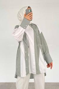 Modalamelif Asimetrik Garnili Tunik Yeşil