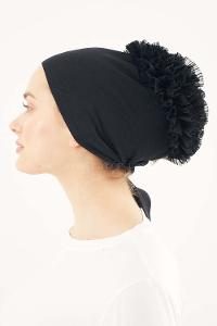 Lamelif Dikişsiz Bağlamalı fırfırlı Bone Siyah