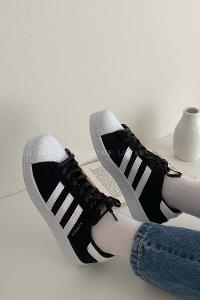 Lamelif  Şerit Model Yüksek Taban Spor Ayakkabı Siyah-Beyaz