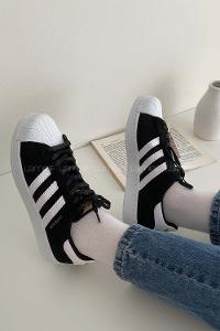 Lamelif  Şerit Model Yüksek Taban Spor Ayakkabı Siyah-Beyaz