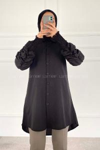 Black Shirt Collar Long Arm Viscose Fabric Printed Shirt