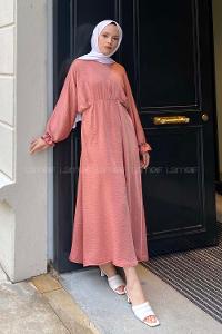 Rose Medium Crew Neck Cotton Fabric Unprinted Dresess