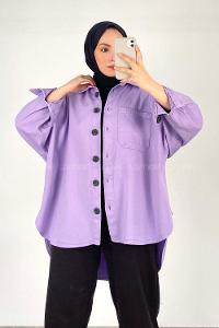 Modalamelif Arkası Baskılı Gabardin Ceket Lila