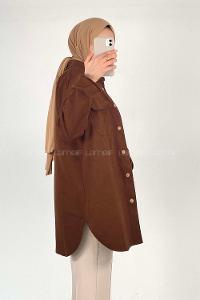 Modalamelif Kapak Cepli Oversize Gömlek Acı Kahve