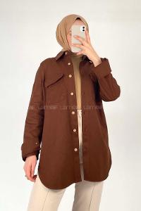 Modalamelif Kapak Cepli Oversize Gömlek Acı Kahve