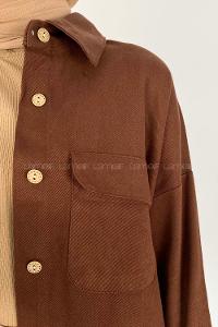 Modalamelif Kapak Cepli Oversize Gömlek Acı Kahve