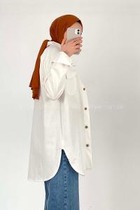 Modalamelif Kapak Cepli Oversize Gömlek Ekru
