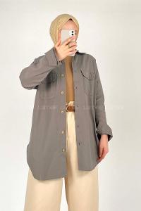 Modalamelif Kapak Cepli Oversize Gömlek Haki