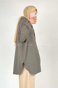 Modalamelif Kapak Cepli Oversize Gömlek Haki