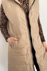 Modalamelif Kapüşonlu Çift Cepli Fermuarlı Şişme Mont Yelek Bej