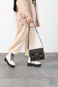Black Tan Buckle Skin Hand Bag Arm Bag Bag