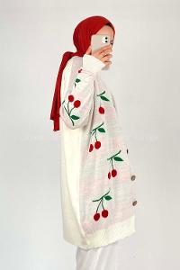 Modalamelif Kiraz Desenli Hırka Beyaz