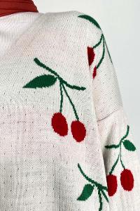 Modalamelif Kiraz Desenli Hırka Beyaz