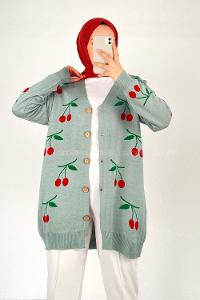 Modalamelif Kiraz Desenli Hırka Çağla