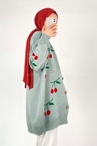 Modalamelif Kiraz Desenli Hırka Çağla