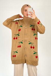 Modalamelif Kiraz Desenli Hırka Camel
