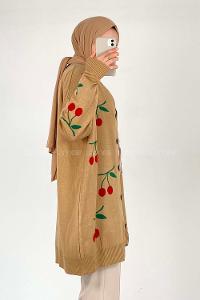 Modalamelif Kiraz Desenli Hırka Camel