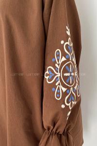 Lamelif Kol Baskılı Tunik Acı Kahve