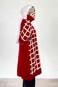 Modalamelif Çizgi Garnili Hırka Kırmızı