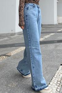 Modalamelif Palazzo Model Paça Sökük Pantolon Buz Mavisi