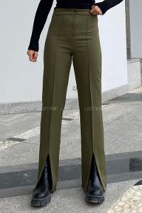 Modalamelif Yırtmaç Detaylı Havuç Paça Pantolon Haki