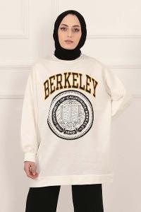 Modalamelif Bisiklet Yakalı Berkeley Yazı Baskılı Tunik Beyaz