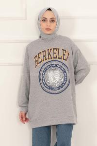Modalamelif Bisiklet Yakalı Berkeley Yazı Baskılı Tunik Gri