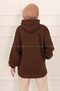 Modalamelif Kapüşonlu Miami Baskı Detaylı Sweat Acıkahve