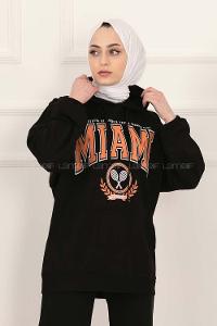 Modalamelif Kapüşonlu Miami Baskı Detaylı Sweat Siyah