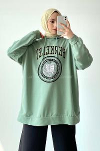 Modalamelif Berkeley Yazı Baskılı Kapüşonlu Sweat Çağla Yeşili