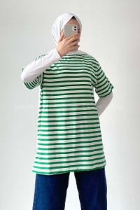 Green Medium Crew Neck Half Arm Arm Cotton Fabric Unprinted T-shirt