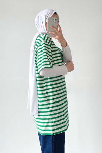 Green Medium Crew Neck Half Arm Arm Cotton Fabric Unprinted T-shirt