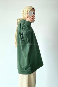 Modalamelif Bisiklet Yaka Kol Ve Etek Ucu Manşetli Sweat Pastel Yeşili