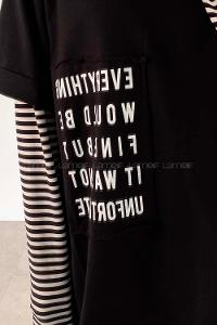 Modalamelif Everything Baskılı  Duble Kol Yan Yırtmaçlı T-Shirt Siyah