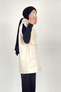 Lamelif Önü Çıtçıt Düğmeli Yelek Krem