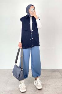 Lamelif Önü Çıtçıt Düğmeli Yelek Lacivert