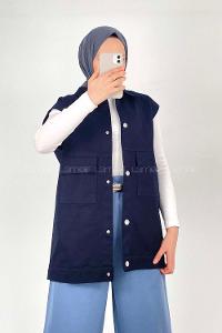 Lamelif Önü Çıtçıt Düğmeli Yelek Lacivert