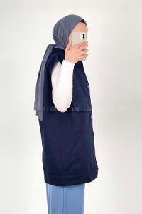 Lamelif Önü Çıtçıt Düğmeli Yelek Lacivert