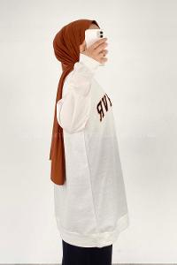 Lamelif Bisiklet Yaka Wrstbhvr Berlin Yazı Baskılı Sweat Ekru