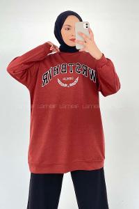 Modalamelif Bisiklet Yaka WRSTBHVR BERLİN Yazı Baskılı Sweat Kiremit